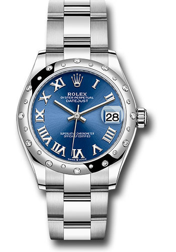 Rolex Steel and White Gold Datejust 31 Watch - Domed 24 Diamond Bezel - Blue Roman Dial - Oyster Bracelet - 2021 Release