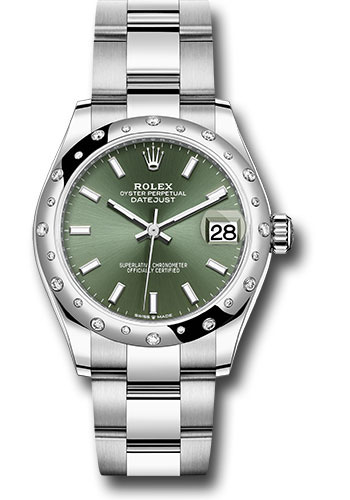 Rolex Steel and White Gold Datejust 31 Watch - Domed 24 Diamond Bezel - Mint Green Index Dial - Oyster Bracelet