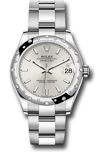 Rolex Steel and White Gold Datejust 31 Watch - Domed 24 Diamond Bezel - Silver Index Dial - Oyster Bracelet
