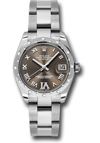 Rolex Steel and White Gold Datejust 31 Watch - 24 Diamond Bezel - Bronze Diamond Roman Vi Roman Dial - Oyster Bracelet