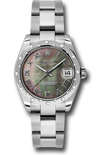 Rolex Steel and White Gold Datejust 31 Watch - 24 Diamond Bezel - Dark Mother-Of-Pearl Roman Dial - Oyster Bracelet
