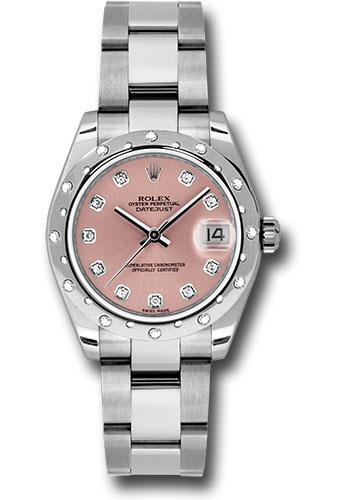 Rolex Steel and White Gold Datejust 31 Watch - 24 Diamond Bezel - Pink Diamond Dial - Oyster Bracelet