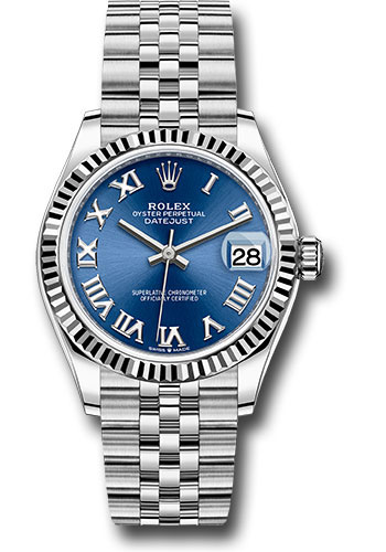 Rolex Steel and White Gold Datejust 31 Watch - Fluted Bezel - Blue Roman Dial - Jubilee Bracelet