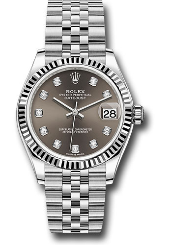 Rolex Steel and White Gold Datejust 31 Watch - Fluted Bezel - Dark Grey Diamond Dial - Jubilee Bracelet