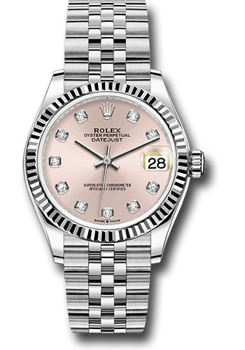 Rolex Steel and White Gold Datejust 31 Watch - Fluted Bezel - Pink Diamond Dial - Jubilee Bracelet