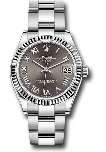 Rolex Steel and White Gold Datejust 31 Watch - Fluted Bezel - Dark Grey Roman Dial - Oyster Bracelet