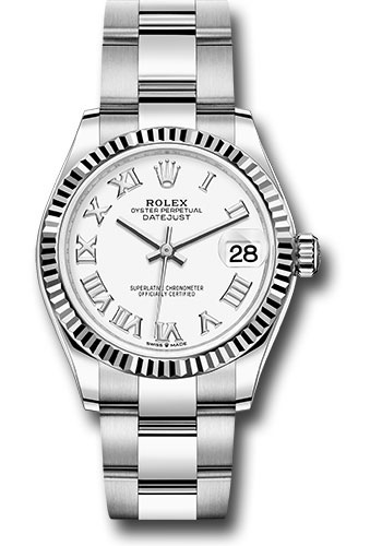 Rolex Steel and White Gold Datejust 31 Watch - Fluted Bezel - White Roman Dial - Oyster Bracelet
