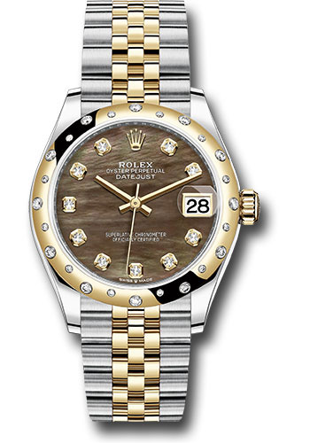 Rolex Steel and Yellow Gold Datejust 31 Watch - Domed Diamond Bezel - Dark Mother-of-Pearl Diamond Dial - Jubilee Bracelet