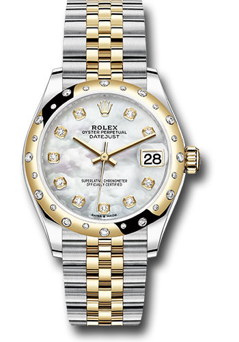 Rolex Steel and Yellow Gold Datejust 31 Watch - Domed Diamond Bezel - Mother-of-Pearl Diamond Dial - Jubilee Bracelet