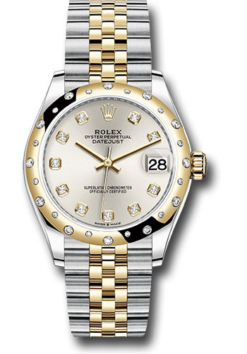Rolex Steel and Yellow Gold Datejust 31 Watch - Domed Diamond Bezel - Silver Diamond Dial - Jubilee Bracelet