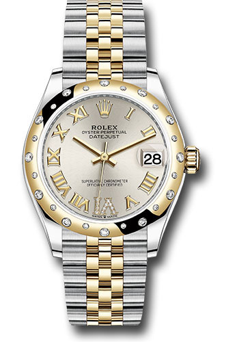 Rolex Steel and Yellow Gold Datejust 31 Watch - Domed Diamond Bezel - Silver Diamond Roman Six Dial - Jubilee Bracelet