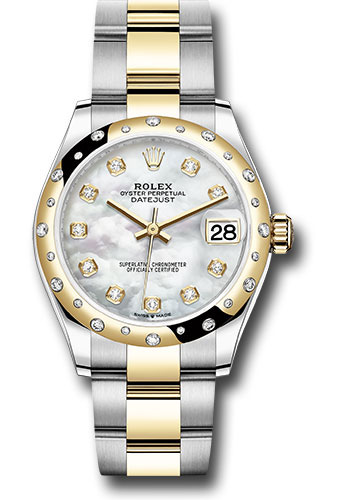Rolex Steel and Yellow Gold Datejust 31 Watch - Domed Diamond Bezel - Mother-of-Pearl Diamond Dial - Oyster Bracelet