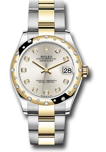 Rolex Steel and Yellow Gold Datejust 31 Watch - Domed Diamond Bezel - Silver Diamond Dial - Oyster Bracelet