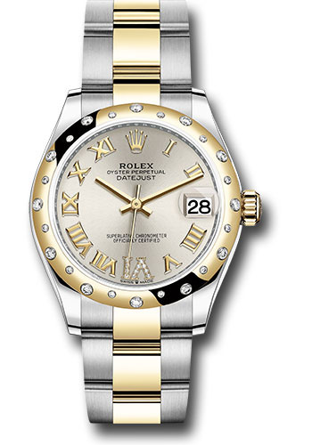 Rolex Steel and Yellow Gold Datejust 31 Watch - Domed Diamond Bezel - Silver Diamond Roman Six Dial - Oyster Bracelet