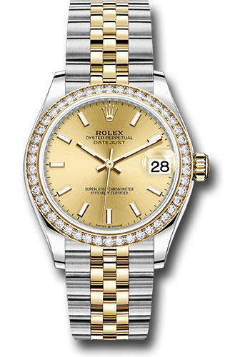 Rolex Steel and Yellow Gold Datejust 31 Watch - Diamond Bezel - Champagne Index Dial - Jubilee Bracelet