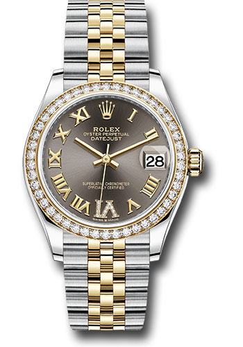 Rolex Steel and Yellow Gold Datejust 31 Watch - Diamond Bezel - Dark Grey Diamond Roman Six Dial - Jubilee Bracelet