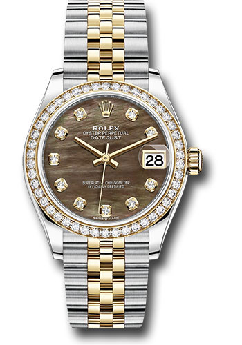 Rolex Steel and Yellow Gold Datejust 31 Watch - Diamond Bezel - Dark Mother-of-Pearl Diamond Dial - Jubilee Bracelet