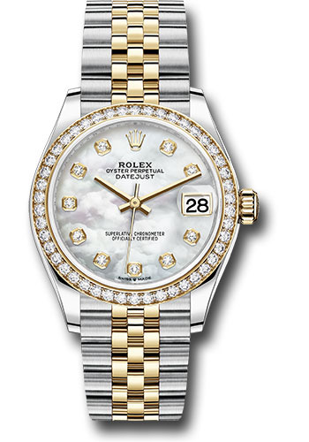 Rolex Steel and Yellow Gold Datejust 31 Watch - Diamond Bezel - Mother-of-Pearl Diamond Dial - Jubilee Bracelet
