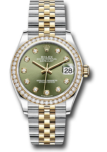Rolex Steel and Yellow Gold Datejust 31 Watch - Diamond Bezel - Olive Green Diamond Dial - Jubilee Bracelet
