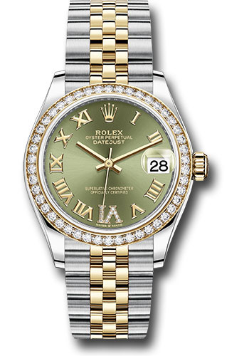 Rolex Steel and Yellow Gold Datejust 31 Watch - Diamond Bezel - Olive Green Diamond Roman Six Dial - Jubilee Bracelet