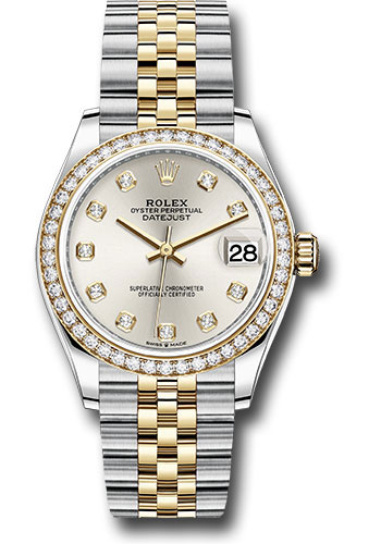 Rolex Steel and Yellow Gold Datejust 31 Watch - Diamond Bezel - Silver Diamond Dial - Jubilee Bracelet