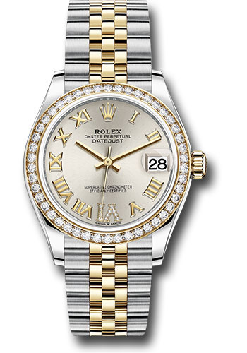 Rolex Steel and Yellow Gold Datejust 31 Watch - Diamond Bezel - Silver Diamond Roman Six Dial - Jubilee Bracelet