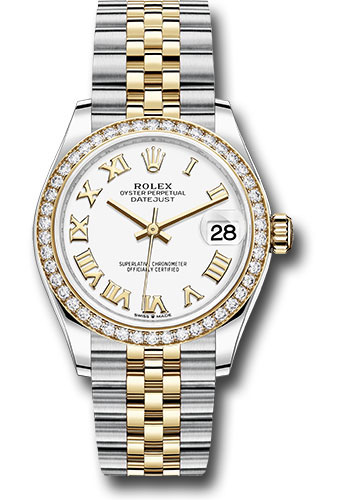 Rolex Steel and Yellow Gold Datejust 31 Watch - Diamond Bezel - White Roman Dial - Jubilee Bracelet