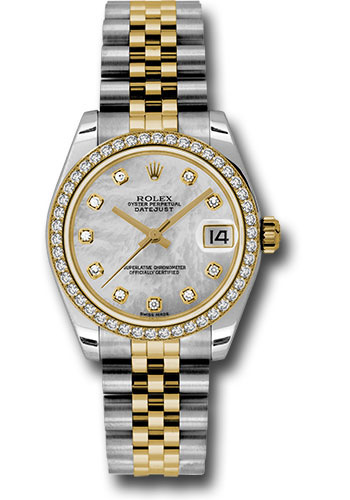 Rolex Steel and Yellow Gold Datejust 31 Watch - 46 Diamond Bezel - Mother-Of-Pearl Diamond Dial - Jubilee Bracelet