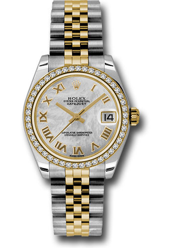 Rolex Steel and Yellow Gold Datejust 31 Watch - 46 Diamond Bezel - Mother-Of-Pearl Roman Dial - Jubilee Bracelet