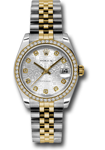 Rolex Steel and Yellow Gold Datejust 31 Watch - 46 Diamond Bezel - Silver Jubilee Diamond Dial - Jubilee Bracelet