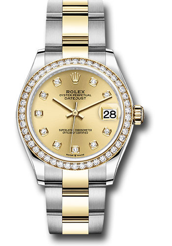 Rolex Steel and Yellow Gold Datejust 31 Watch - Diamond Bezel - Champagne Diamond Dial - Oyster Bracelet