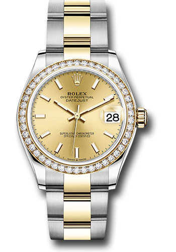 Rolex Steel and Yellow Gold Datejust 31 Watch - Diamond Bezel - Champagne Index Dial - Oyster Bracelet