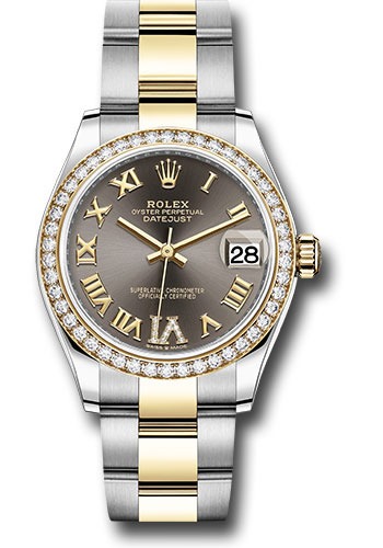 Rolex Steel and Yellow Gold Datejust 31 Watch - Diamond Bezel - Dark Grey Diamond Roman Six Dial - Oyster Bracelet