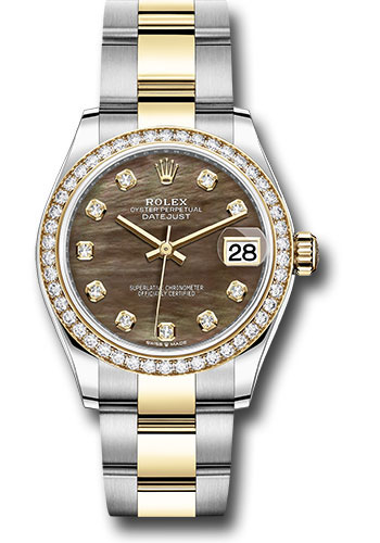 Rolex Steel and Yellow Gold Datejust 31 Watch - Diamond Bezel - Dark Mother-of-Pearl Diamond Dial - Oyster Bracelet