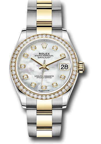 Rolex Steel and Yellow Gold Datejust 31 Watch - Diamond Bezel - Mother-of-Pearl Diamond Dial - Oyster Bracelet