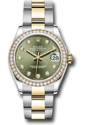 Rolex Steel and Yellow Gold Datejust 31 Watch - Diamond Bezel - Olive Green Diamond Dial - Oyster Bracelet