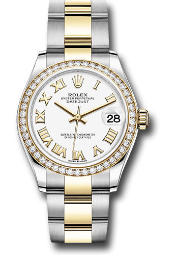 Rolex Steel and Yellow Gold Datejust 31 Watch - Diamond Bezel - White Roman Dial - Oyster Bracelet