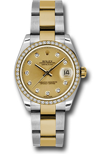 Rolex Steel and Yellow Gold Datejust 31 Watch - 46 Diamond Bezel - Champagne Diamond Dial - Oyster Bracelet
