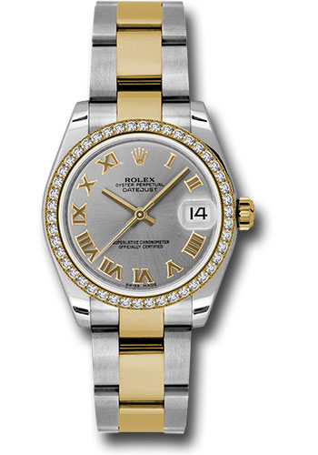 Rolex Steel and Yellow Gold Datejust 31 Watch - 46 Diamond Bezel - Grey Roman Dial - Oyster Bracelet