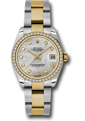 Rolex Steel and Yellow Gold Datejust 31 Watch - 46 Diamond Bezel - Mother-Of-Pearl Diamond Dial - Oyster Bracelet