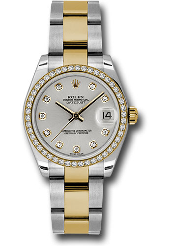 Rolex Steel and Yellow Gold Datejust 31 Watch - 46 Diamond Bezel - Silver Diamond Dial - Oyster Bracelet