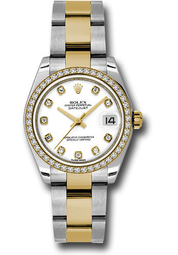 Rolex Steel and Yellow Gold Datejust 31 Watch - 46 Diamond Bezel - White Diamond Dial - Oyster Bracelet