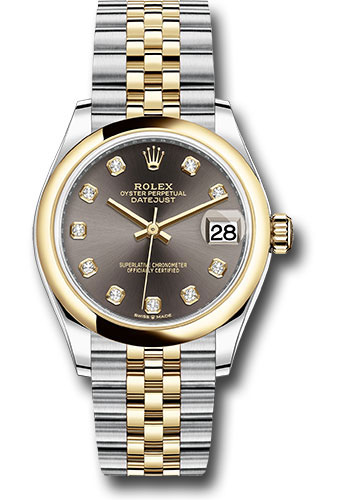 Rolex Steel and Yellow Gold Datejust 31 Watch - Domed Bezel - Dark Grey Diamond Dial - Jubilee Bracelet