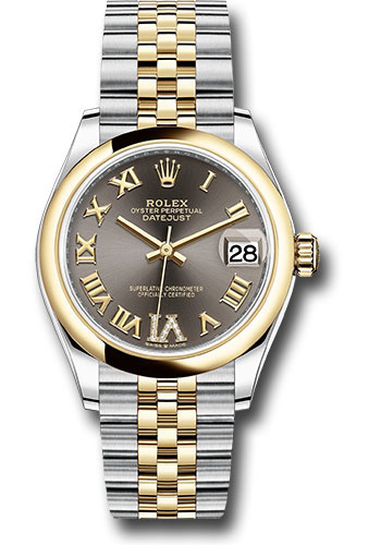 Rolex Steel and Yellow Gold Datejust 31 Watch - Domed Bezel - Dark Grey Diamond Roman Six Dial - Jubilee Bracelet
