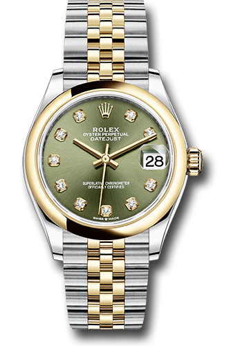 Rolex Steel and Yellow Gold Datejust 31 Watch - Domed Bezel - Olive Green Diamond Dial - Jubilee Bracelet