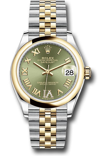 Rolex Steel and Yellow Gold Datejust 31 Watch - Domed Bezel - Olive Green Diamond Roman Six Dial - Jubilee Bracelet