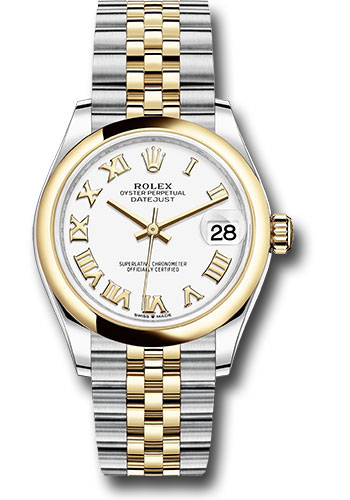 Rolex Steel and Yellow Gold Datejust 31 Watch - Domed Bezel - White Roman Dial - Jubilee Bracelet