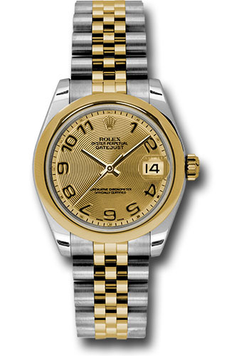Rolex Steel and Yellow Gold Datejust 31 Watch - Domed Bezel - Champagne Concentric Circle Arabic Dial - Jubilee Bracelet