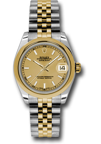 Rolex Steel and Yellow Gold Datejust 31 Watch - Domed Bezel - Champagne Index Dial - Jubilee Bracelet