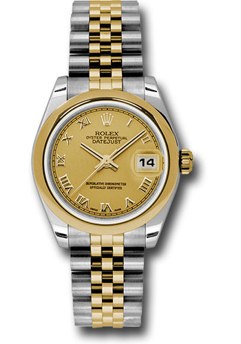 Rolex Steel and Yellow Gold Datejust 31 Watch - Domed Bezel - Champagne Roman Dial - Jubilee Bracelet